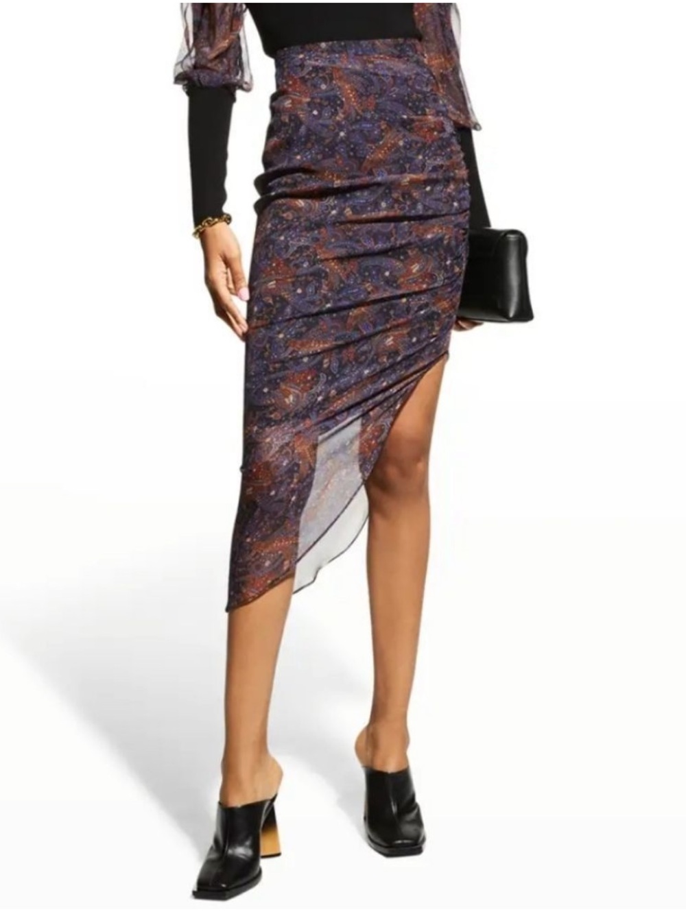 Veronica Beard Herst 100% Silk Navy Blue Purple Paisley Floral Skirt Size 6